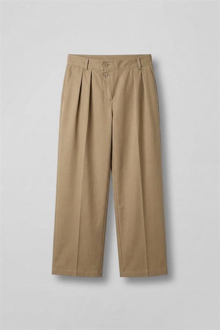 Erkek Baggy Fit Asimetrik Pileli Tencel Pantolon Bej
