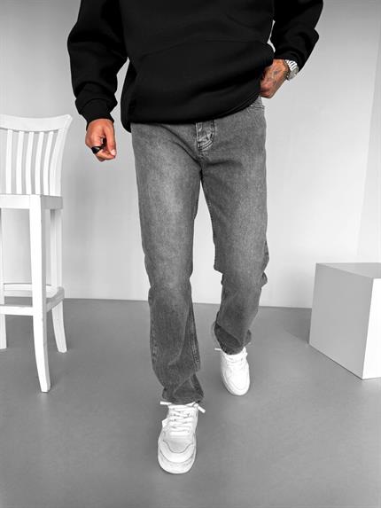 Erkek Baggy Fit Basic Jean Gri