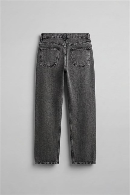 Erkek Baggy Fit Basic Jean Pantolon Gri