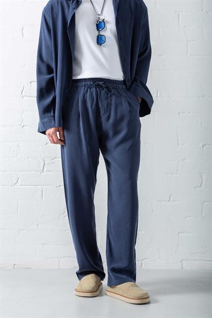 Erkek Baggy Fit Beli Lastikli Pantolon Lacivert