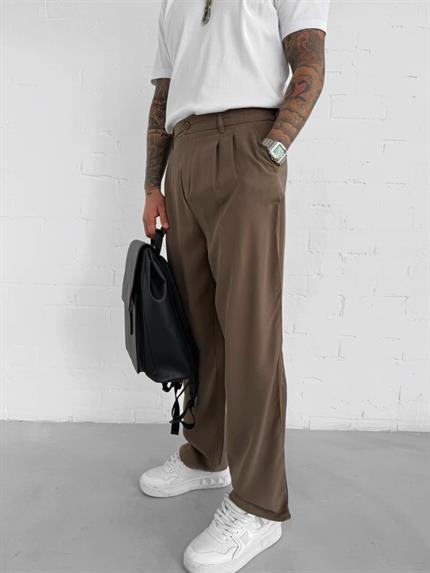 Erkek Baggy Fit Beli Lastikli Pantolon Kahverengi