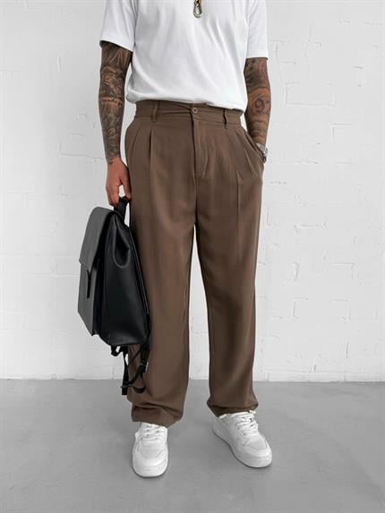 Erkek Baggy Fit Beli Lastikli Pantolon Kahverengi