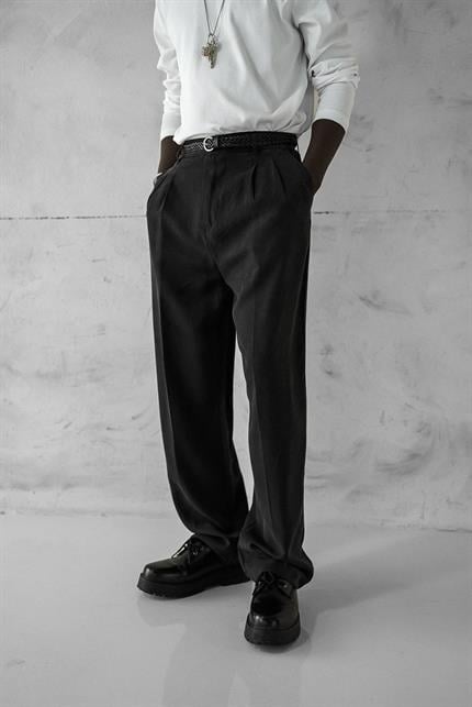 Erkek Baggy Fit Beli Lastikli Pantolon Siyah