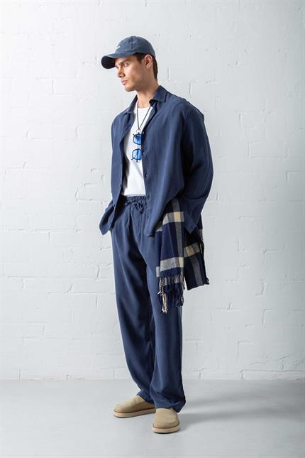 Erkek Baggy Fit Beli Lastikli Pantolon Lacivert