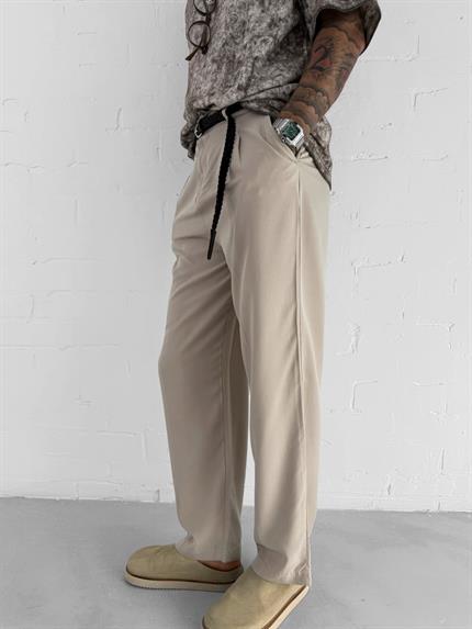 Erkek Baggy Fit Beli Lastikli Pantolon Bej
