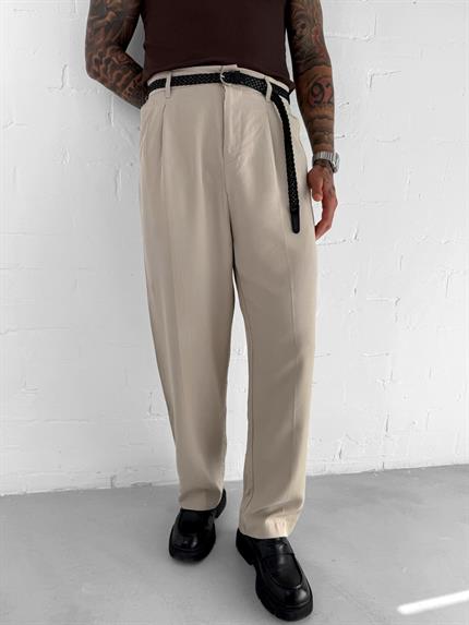 Erkek Baggy Fit Beli Lastikli Pantolon Bej