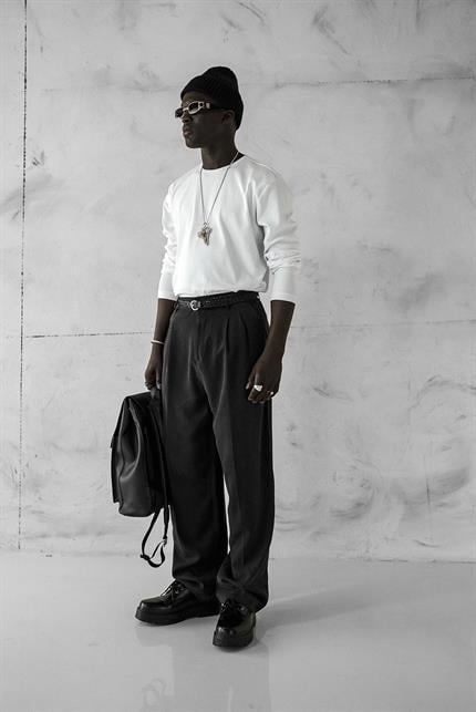 Erkek Baggy Fit Beli Lastikli Pantolon Siyah