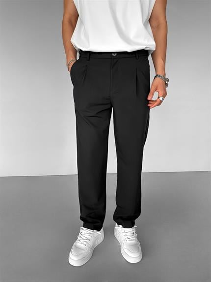 Erkek Baggy Fit Beli Lastikli Rahat Pantolon Siyah