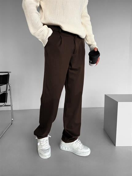 Erkek Baggy Fit Beli Lastikli Rahat Pantolon Kahverengi