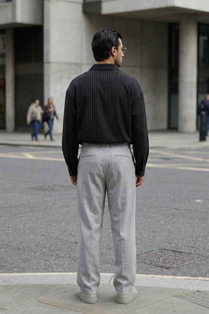 Erkek Baggy Fit Beli Lastikli Rahat Pantolon Gri Melanj