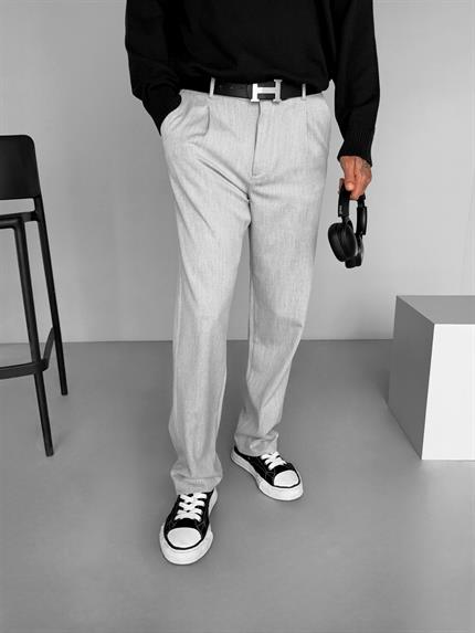 Erkek Baggy Fit Beli Lastikli Rahat Pantolon Gri