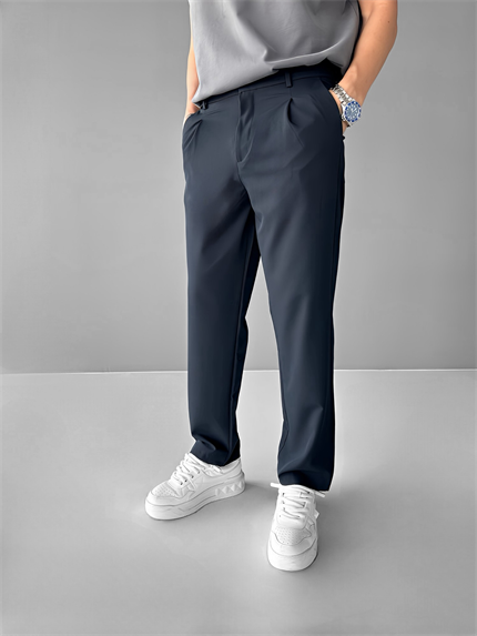 Erkek Baggy Fit Beli Lastikli Rahat Pantolon Lacivert