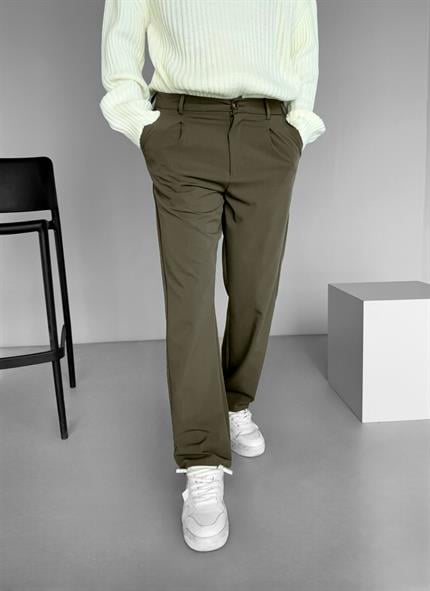 Erkek Baggy Fit Beli Lastikli Rahat Pantolon Haki