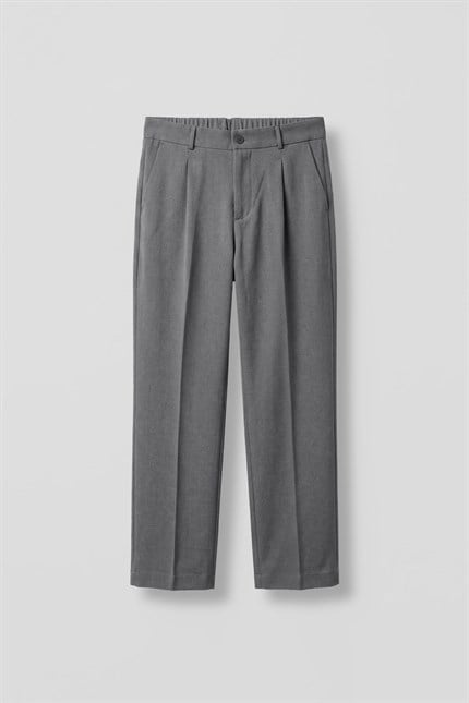Erkek Baggy Fit Beli Lastikli Rahat Pantolon Gri Melanj