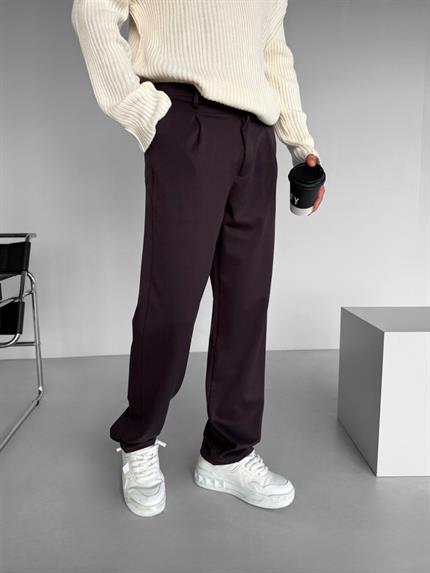 Erkek Baggy Fit Beli Lastikli Rahat Pantolon Mürdüm