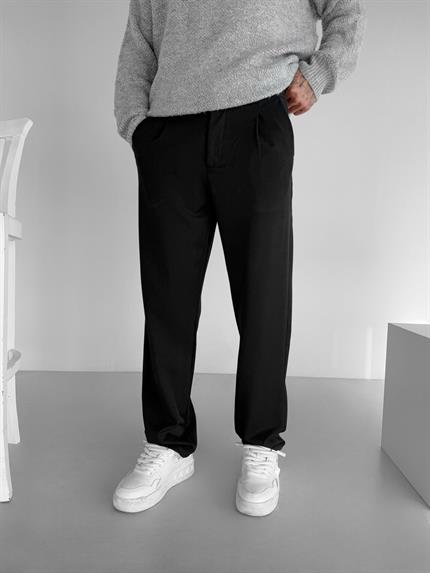 Erkek Baggy Fit Beli Lastikli Rahat Pantolon Siyah