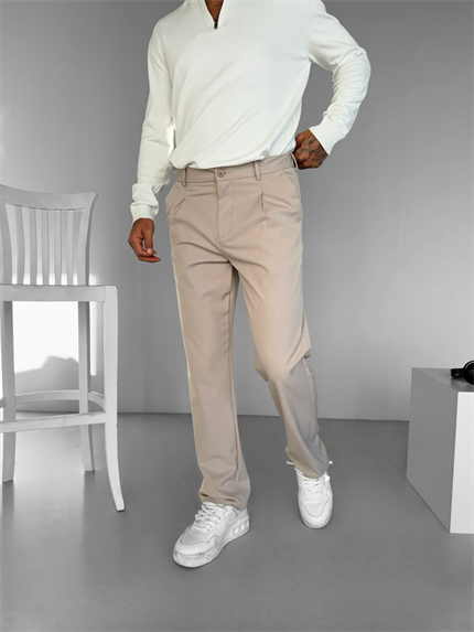Erkek Baggy Fit Beli Lastikli Rahat Pantolon Bej