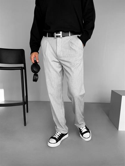 Erkek Baggy Fit Beli Lastikli Rahat Pantolon Gri