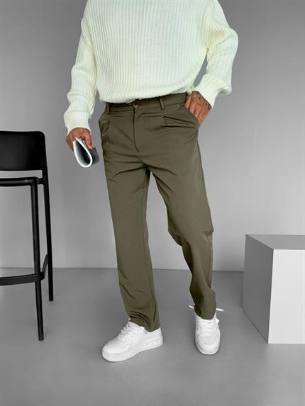 Erkek Baggy Fit Beli Lastikli Rahat Pantolon Haki
