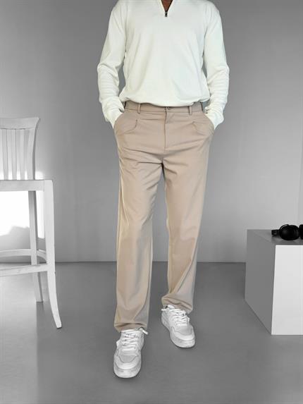 Erkek Baggy Fit Beli Lastikli Rahat Pantolon Bej