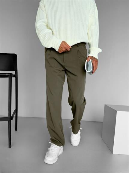 Erkek Baggy Fit Beli Lastikli Rahat Pantolon Haki