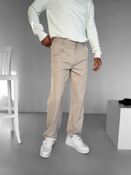 Erkek Baggy Fit Beli Lastikli Rahat Pantolon Bej