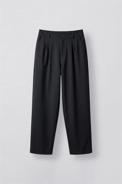 Erkek Baggy Fit Çizgili Pamuklu Kumaş Pantolon Lacivert
