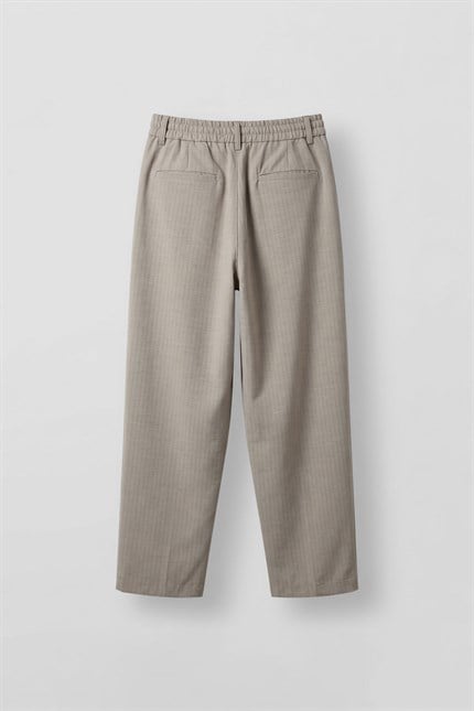 Erkek Baggy Fit Çizgili Pamuklu Kumaş Pantolon Taş Rengi
