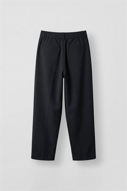 Erkek Baggy Fit Çizgili Pamuklu Kumaş Pantolon Lacivert