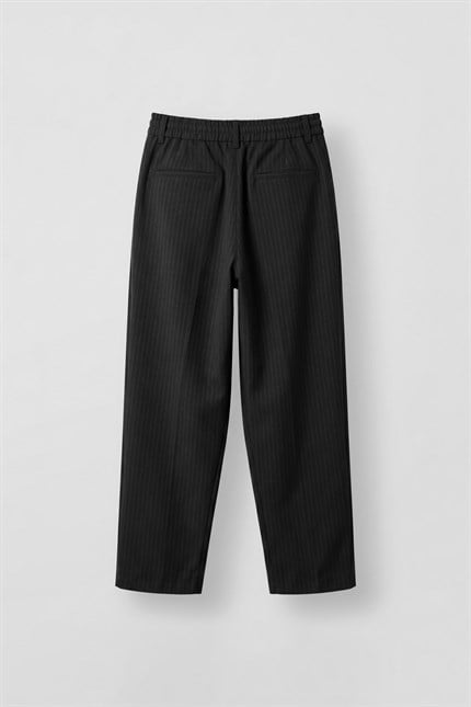 Erkek Baggy Fit Çizgili Pamuklu Kumaş Pantolon Siyah