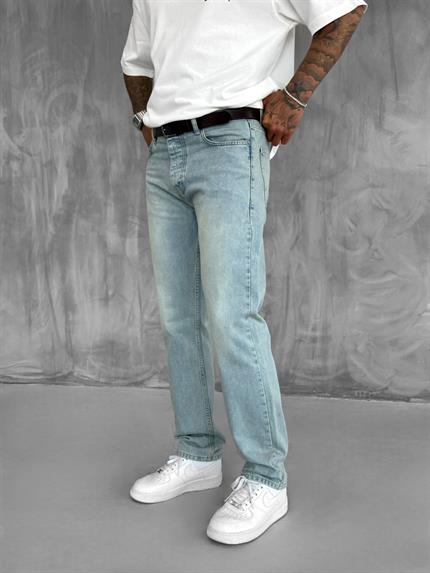 Erkek Baggy Fit Eskitilmiş Jean Pantolon Buz Mavi