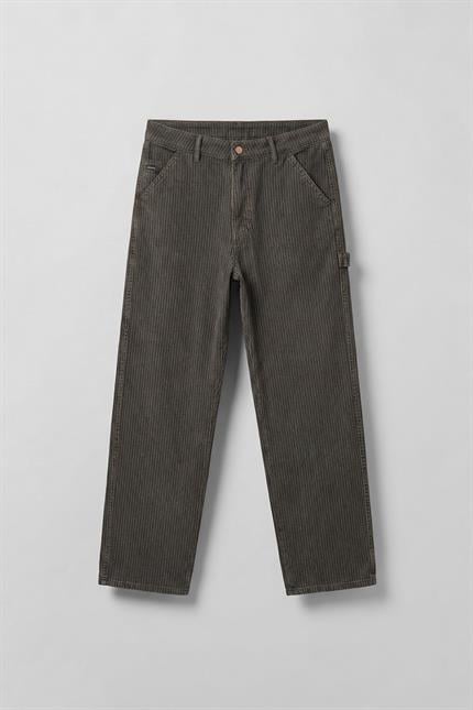 Erkek Baggy Fit Fonksiyonel Cep Detaylı Çizgili Jean Haki