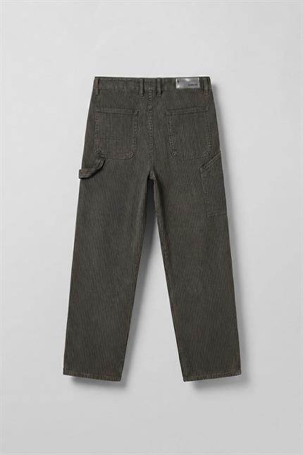 Erkek Baggy Fit Fonksiyonel Cep Detaylı Çizgili Jean Haki