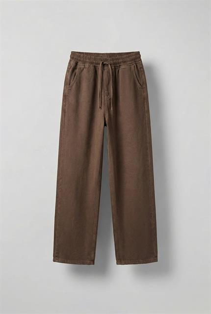 Erkek Baggy Fit Gabardin Kumaş Pantolon Kahverengi