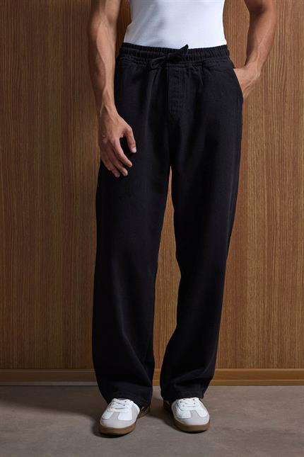 Erkek Baggy Fit Gabardin Kumaş Pantolon Siyah