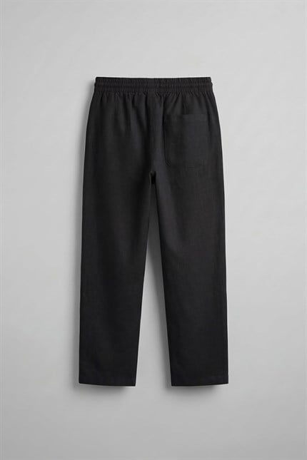 Erkek Baggy Fit Halat Kordonlu Keten Görünümlü Pantolon Siyah