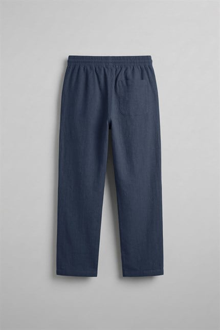 Erkek Baggy Fit Halat Kordonlu Keten Görünümlü Pantolon Lacivert
