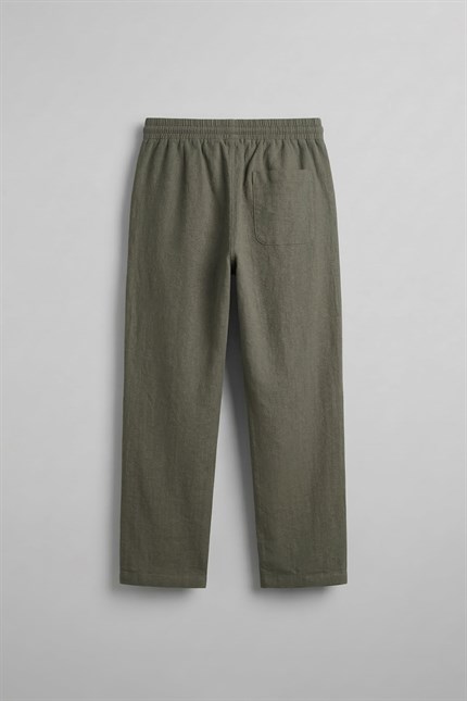Erkek Baggy Fit Halat Kordonlu Keten Görünümlü Pantolon Haki