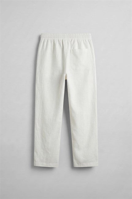 Erkek Baggy Fit Halat Kordonlu Keten Görünümlü Pantolon Ekru