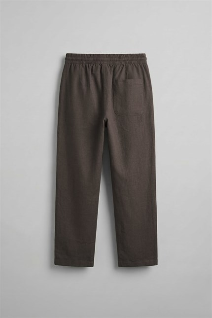 Erkek Baggy Fit Halat Kordonlu Keten Görünümlü Pantolon Kahverengi