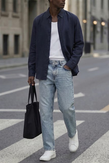 Erkek Baggy Fit Jean Açık Mavi