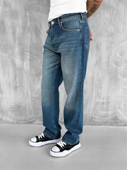 Erkek Baggy Fit Jean Koyu Mavi