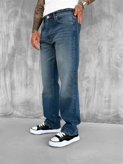 Erkek Baggy Fit Jean Koyu Mavi