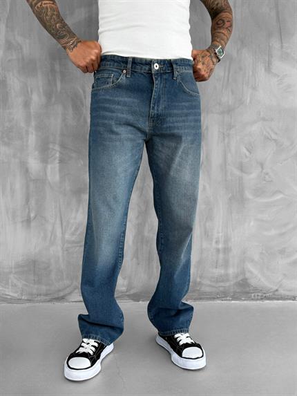 Erkek Baggy Fit Jean Koyu Mavi