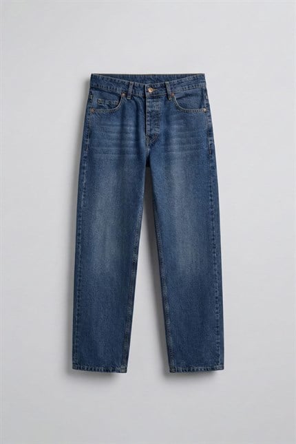 Erkek Baggy Fit Jean Koyu Mavi