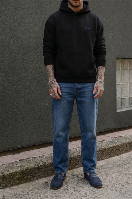 Erkek Baggy Fit Jean Koyu Mavi