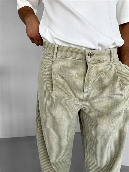 Erkek Baggy Fit Kadife Pantolon Mint
