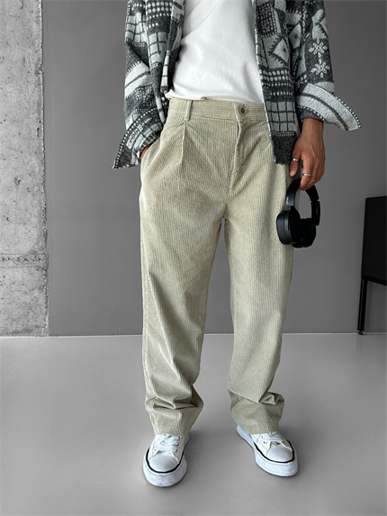 Erkek Baggy Fit Kadife Pantolon Mint