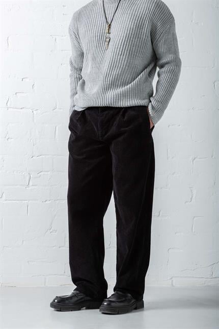 Erkek Baggy Fit Kadife Pantolon Siyah