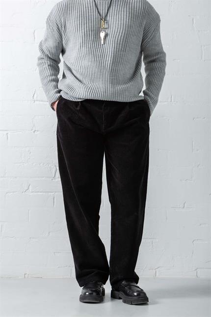 Erkek Baggy Fit Kadife Pantolon Siyah